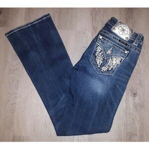 Miss Me Standard Boot Cut Jeans Size 25 Angel Wings Rhinestone Bling Distressed